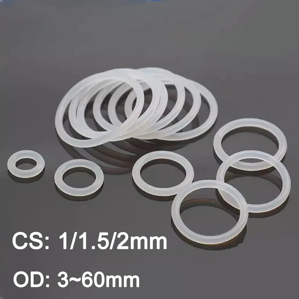 CS 1/1.5/2mm Silicon Rubber Flat Gasket O-Ring VMQ Translucent Heat-Resistant Nontoxic Seal Ring Waterproof Round Shape OD3~60mm