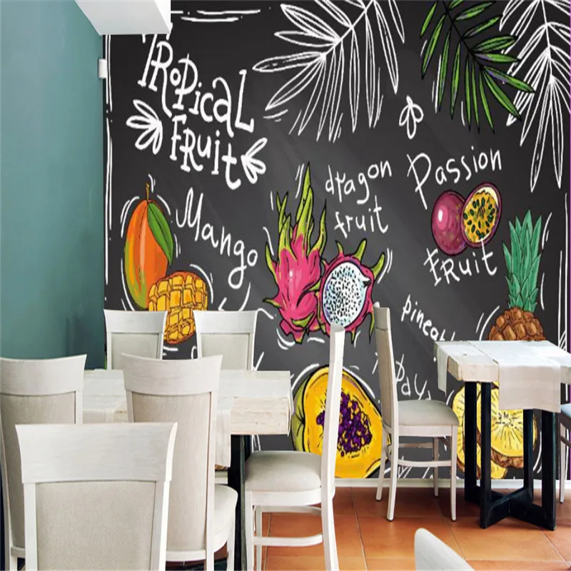 Custom Modern Hand-painted Blackboard Fruit Snack Bar Wallpaper Restaurant Background Wall Papers Industrial Decor Mural