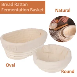 Cesta de fermentação de rattan oval/redonda, feita à mão, tigela de vime, conjunto de ferramentas de cozinha para padeiros domésticos