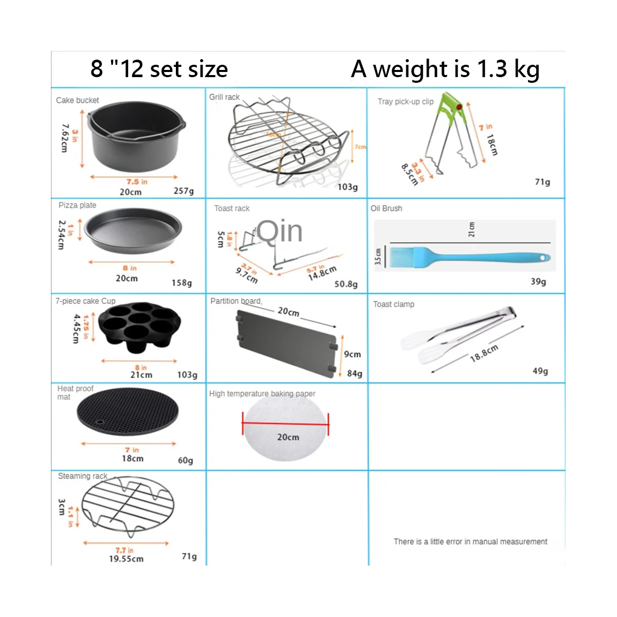 Accessories 8-Inch Set Baking Basket is Applicable to 8-Inch 12-Piece Set 4.8Qt-7.2Qt-Up Non-Stick Coating