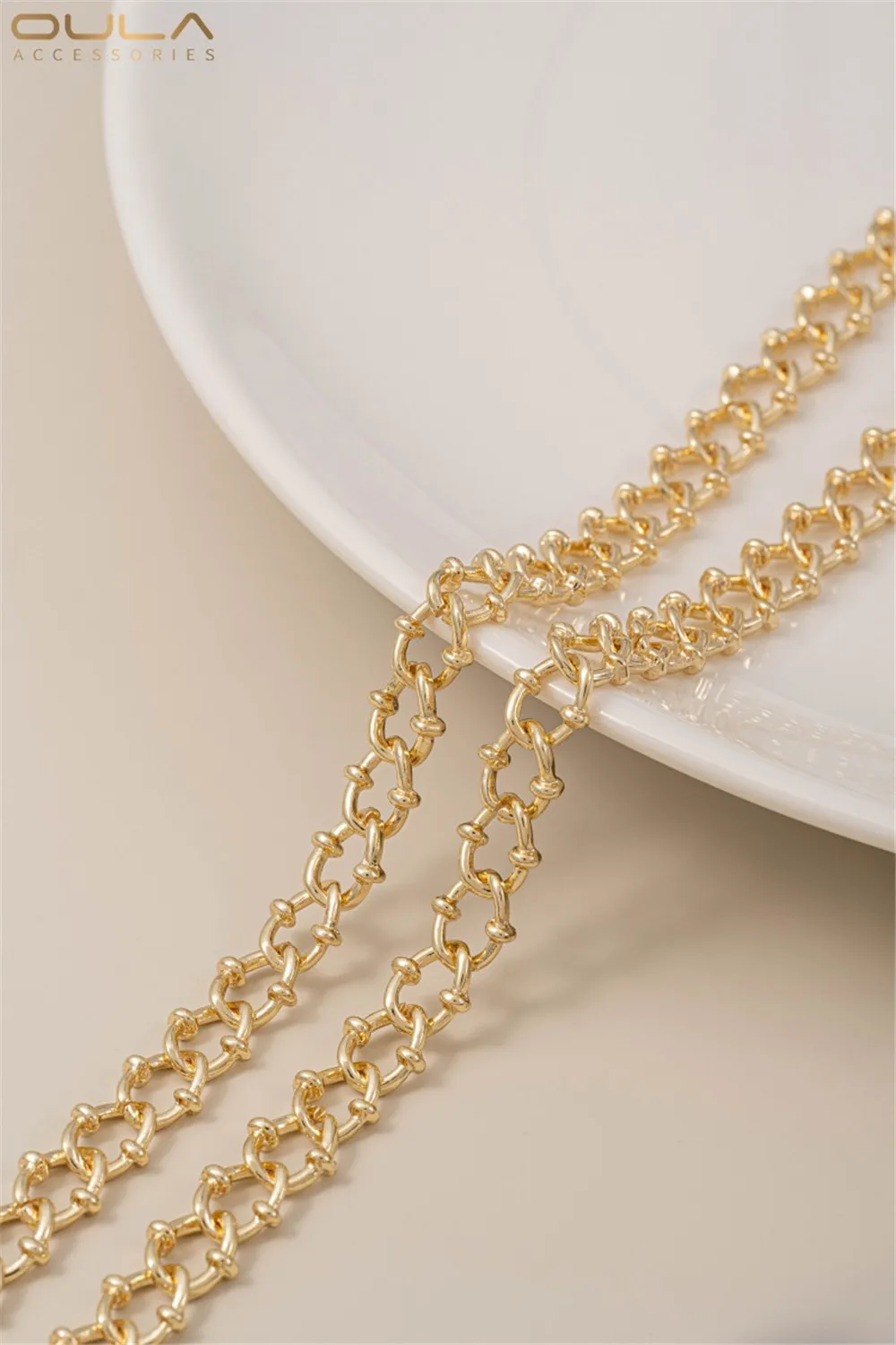 سلسلة QQ الخشنة الرجعية المطلية بالذهب عيار 14 قيراط على الطراز الأوروبي الأمريكي DIY إكسسوار قلادة سوار مصنوع يدويًا