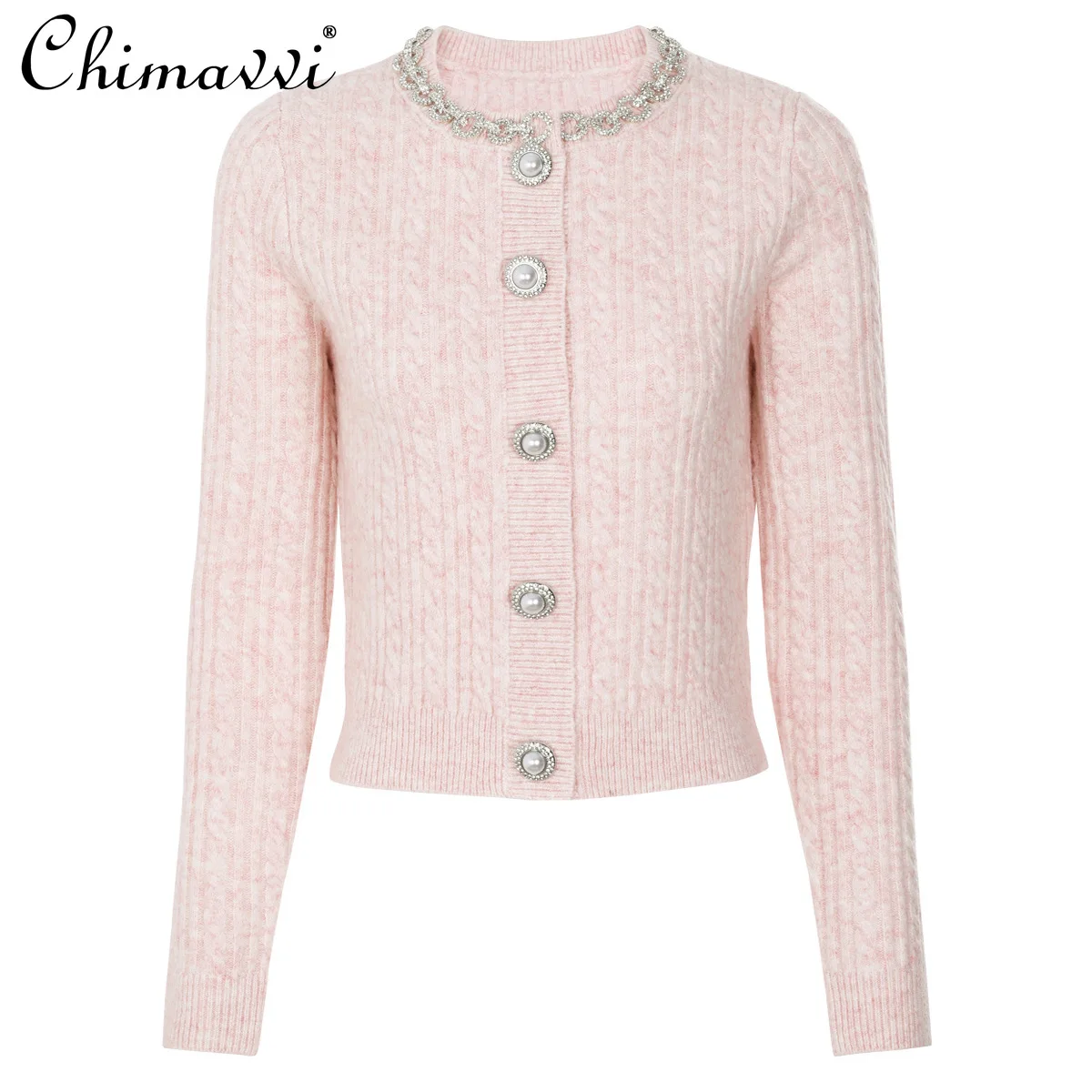 

Весенне-осенний новый модный светский короткий вязаный топ со стразами и длинными рукавами, милый облегающий элегантный свитер, кардиган