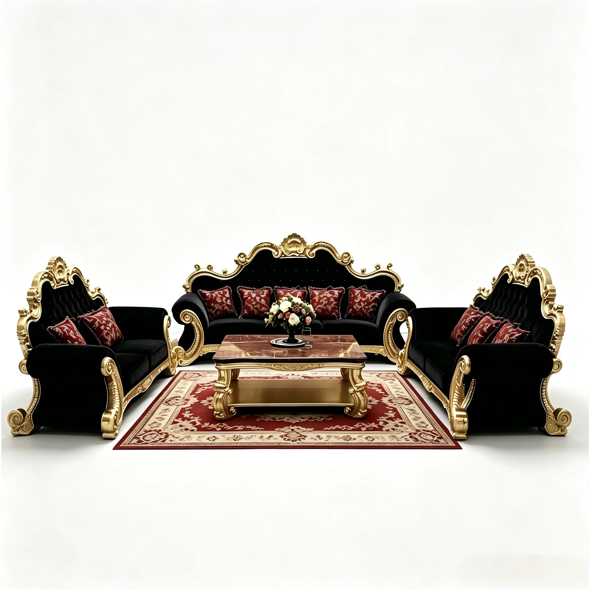 #Turkish Royal Luxury Villa American French Design Large Full Set High Density Sponge Filled Removable Washable Retro Gold Sofa