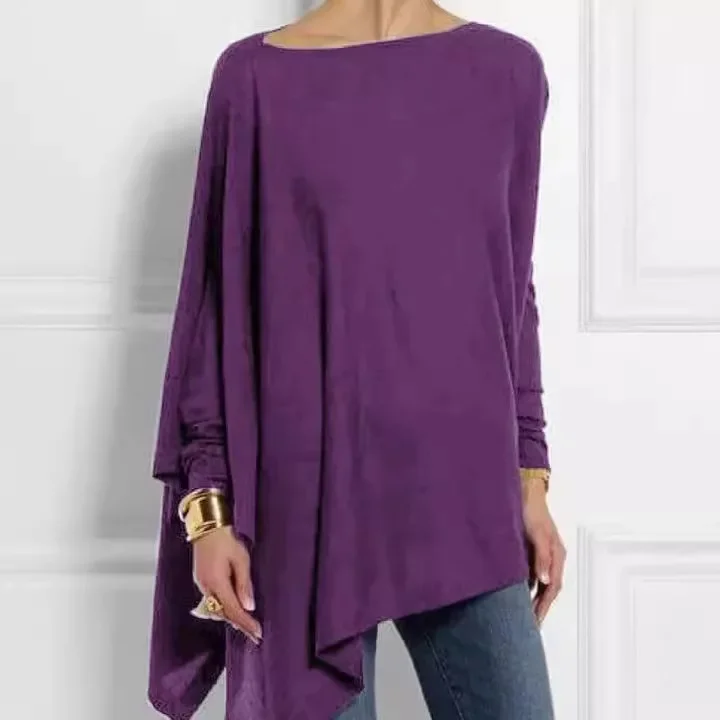 Women Long Sleeve Irregular Solid Color Pullover T-shirt Casual Loose Top Tee Blouse