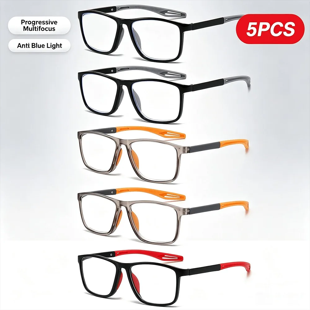 5 men's and women's minimalist color block rectangular frame reading glasses, ultra-light soft-legged portable office reading glasses, essential for office and reading, including 5 black shells. Christmas and Halloween gifts