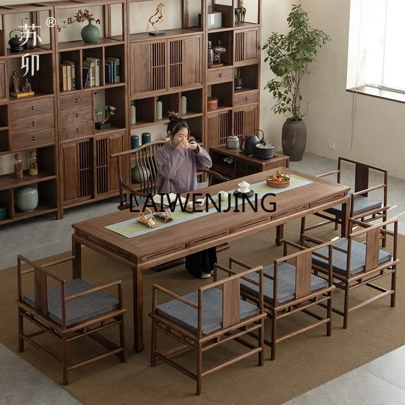 LYN North American black walnut tea table and chair combination New Chinese Zen solid wood tea table