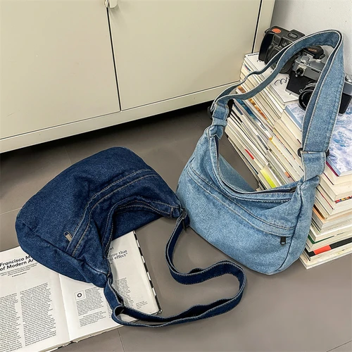 Imagen 2 del producto Nuevo bolso de hombro vaquero para mujer, bolso cruzado informal para estudiantes universitarios, bolso de mensajero versátil diario de gran capacidad, bolsos de mano para mujer
