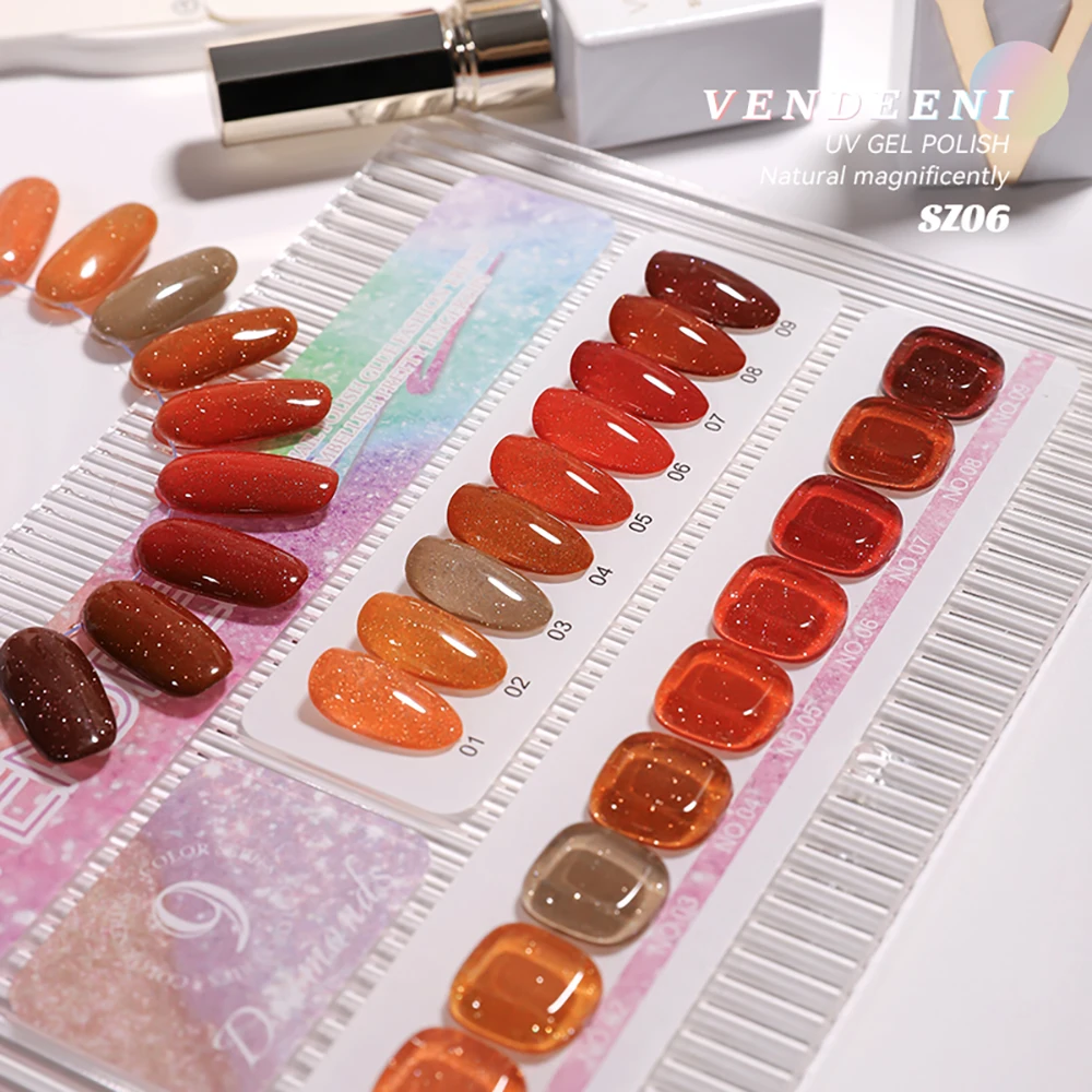 Vendeeni TPO FREE 9 Farben/Set Orange Glitzer Gebrochener Diamant Gel-Nagellack Herbst-Ahornblatt UV-LED-Gel-Lack mit Display – Detail 16