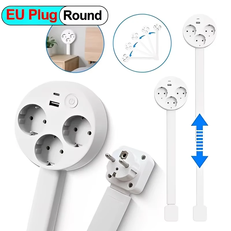 Adjustable Length Electrical Outlet Extender EU US Plug Stretchable Plug Power Outlets Extender 180° 360° Retractable Socket