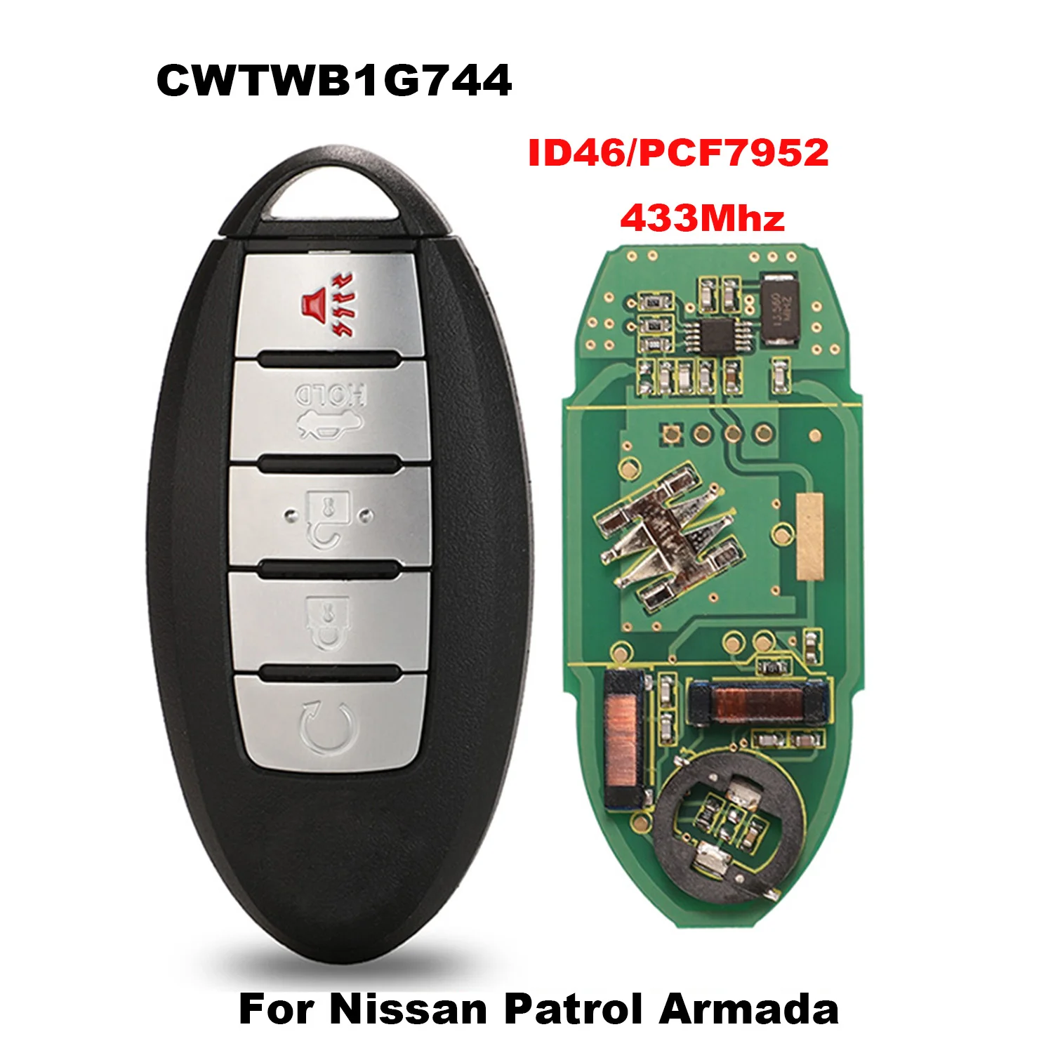 jingyuqin CWTWB1G744 Keyless dla Nissan Patrol Armada 5 przycisków 433Mhz ID46 Pcf7952 Chip inteligentny zdalny pilot samochodowy