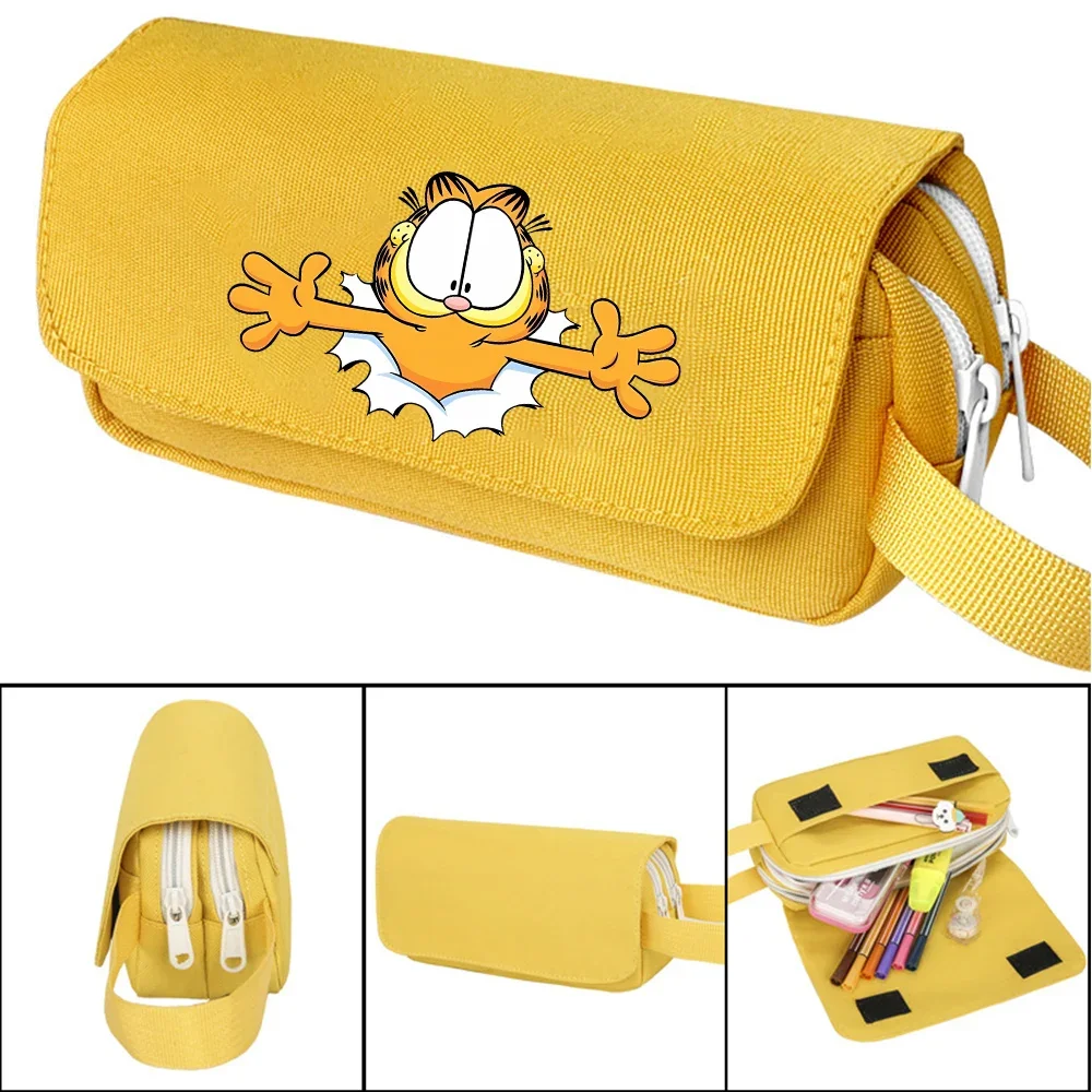 Garfields Pencil Case Odies Zipper Stationery Box Storage Bag Pen Bag Wallet Anime Student Polyester Pencil Case Birthday Gifts