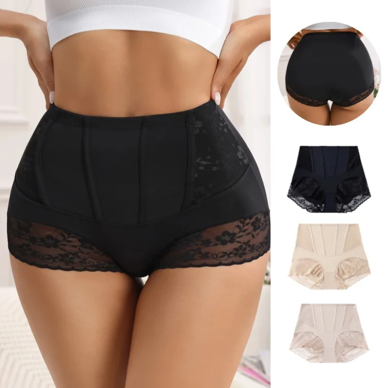 BZEL 2PCS Women's Shaper Panties High-Waist Lace Sexy Lingerie Abdominal Tightener Comfort Female Briefs Fishbone Waist Slimming image 2