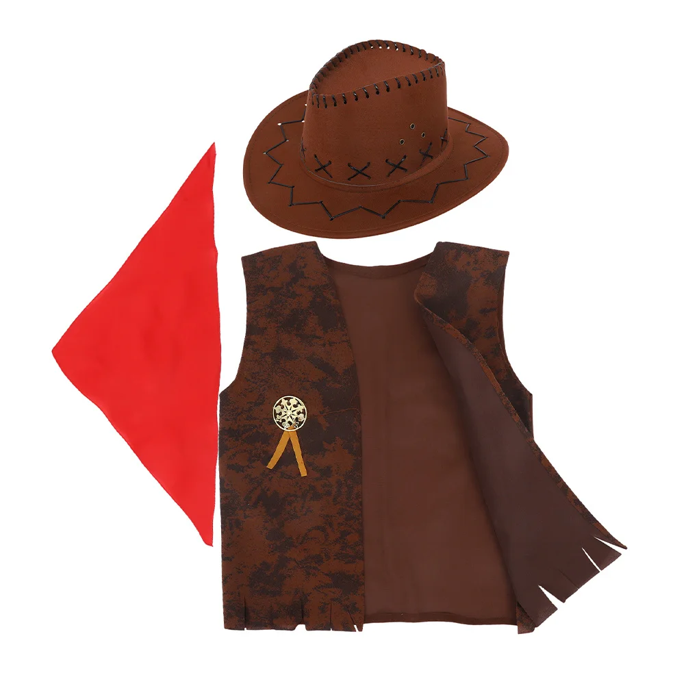 1Set Kids Cowboy Kostuum Set Inclusief Bandana Vest Hoed Halloween Cosplay Party Western Outfit voor Peuters Jongens Meisjes Thema