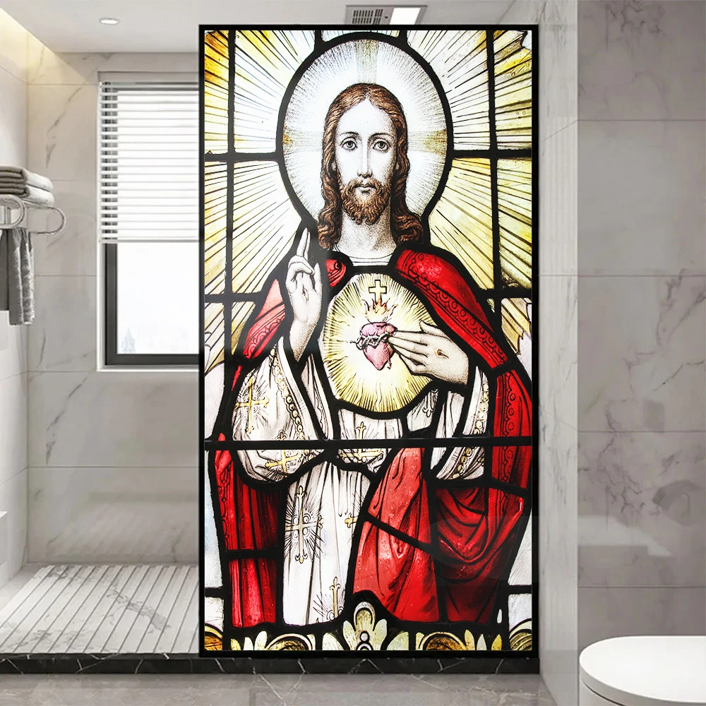 Church Stained Glass Decals Window Film Privacy Heat Insulation and Anti UV Blocking Static Cling Window Sticker for Home J29
