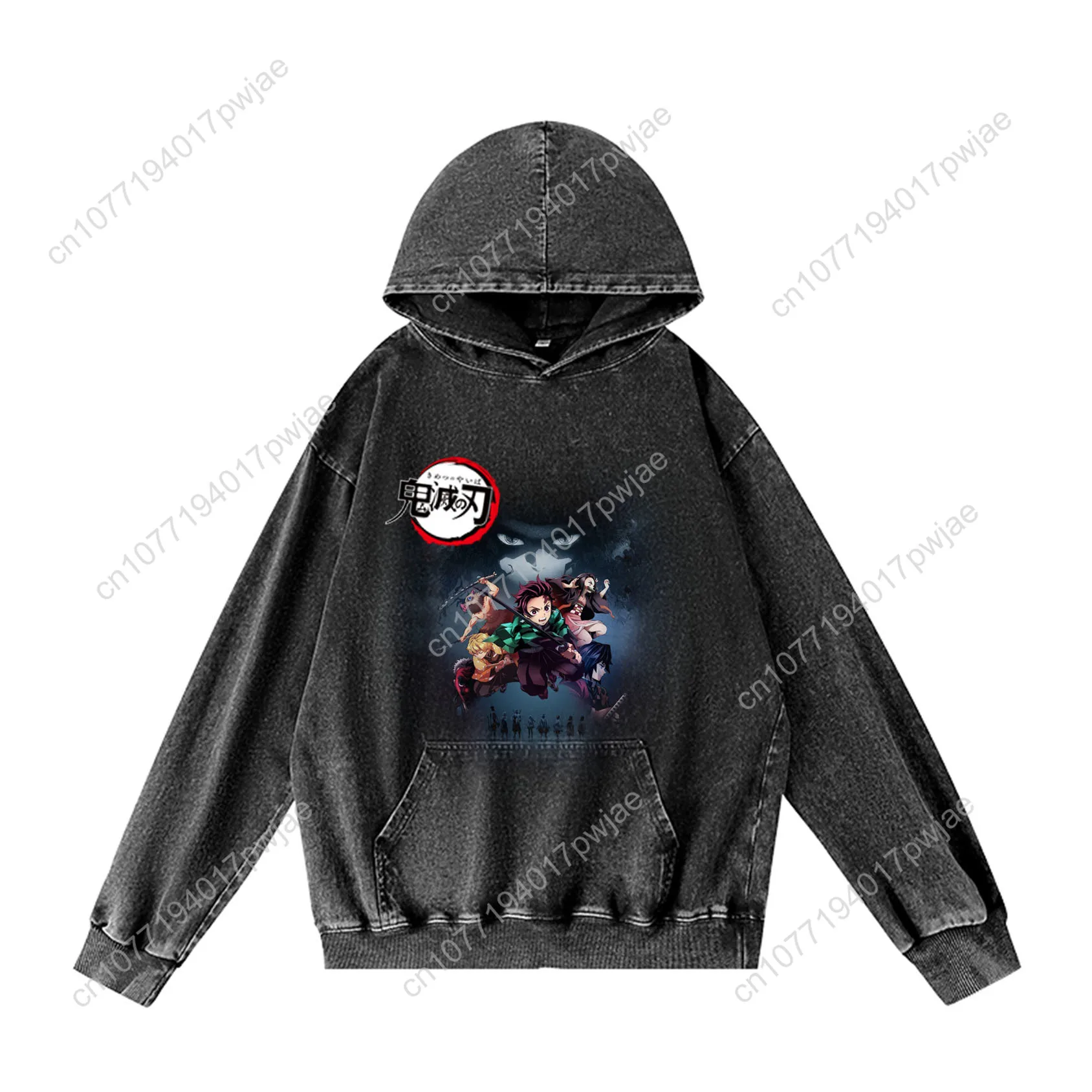 Anime demon slayer kimetsu no yaiba moletom com capuz masculino mulher pulôver vintage com bolso oversized personalizado topo
