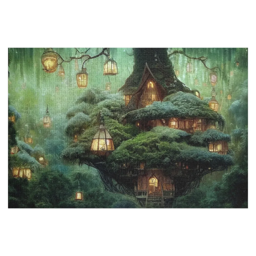 

Fantasy Cozy Treehouse Village Jigsaw Puzzle Photo Custom Iq Personalize Customized Kids Gift Puzzle