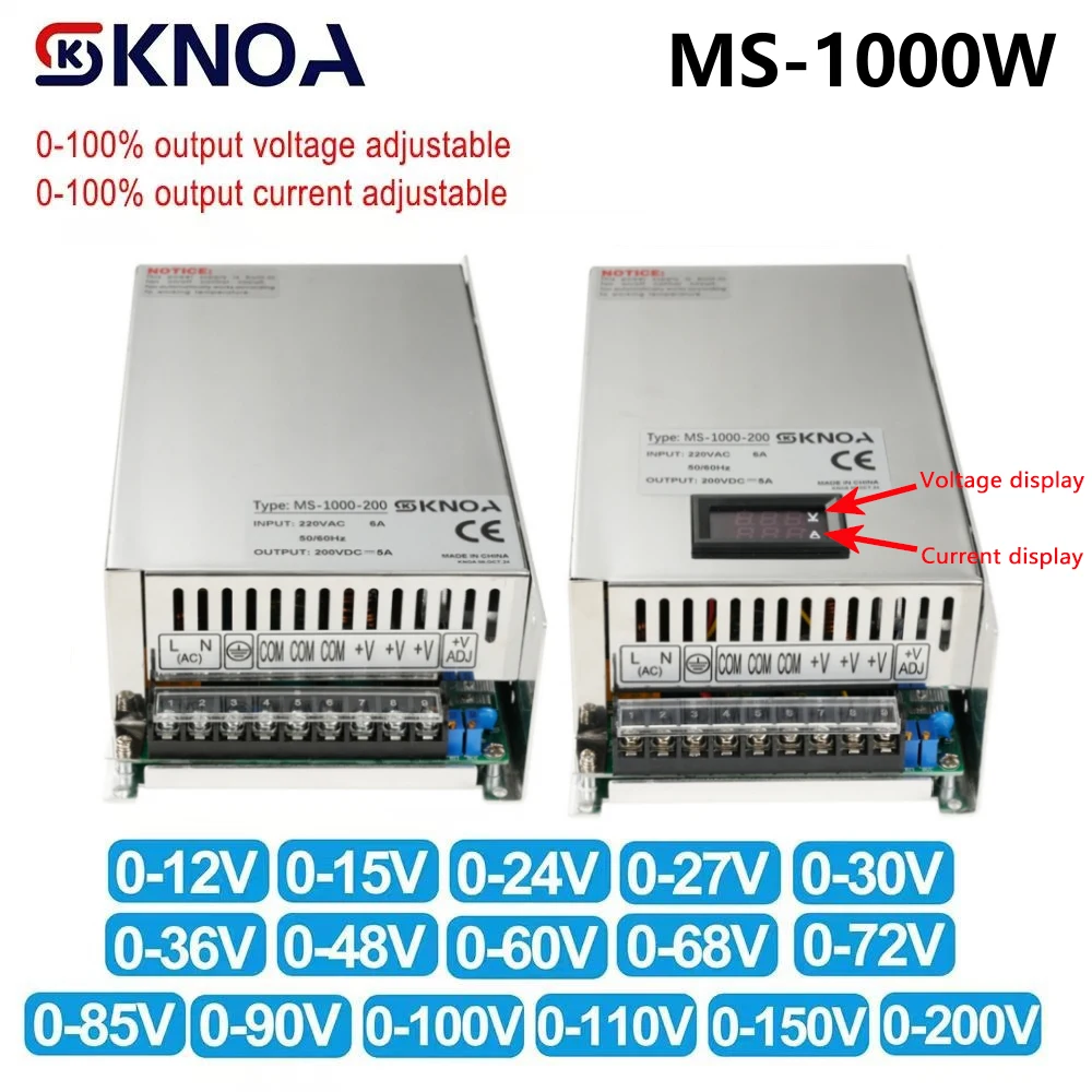 

1000W Adjustable Power Supply 0-12V 15V 24V 27V 30V 36V 48V 60V 68V 72V 85V 90V 100V 110V 150V 200V Digital display power AC-DC