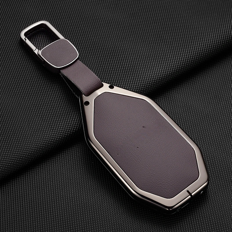 Simple Style Aluminum Alloy + Leather Car Remote Key Case Cover For BYD Leopard 5 Anti Scratch and Wear-resistant