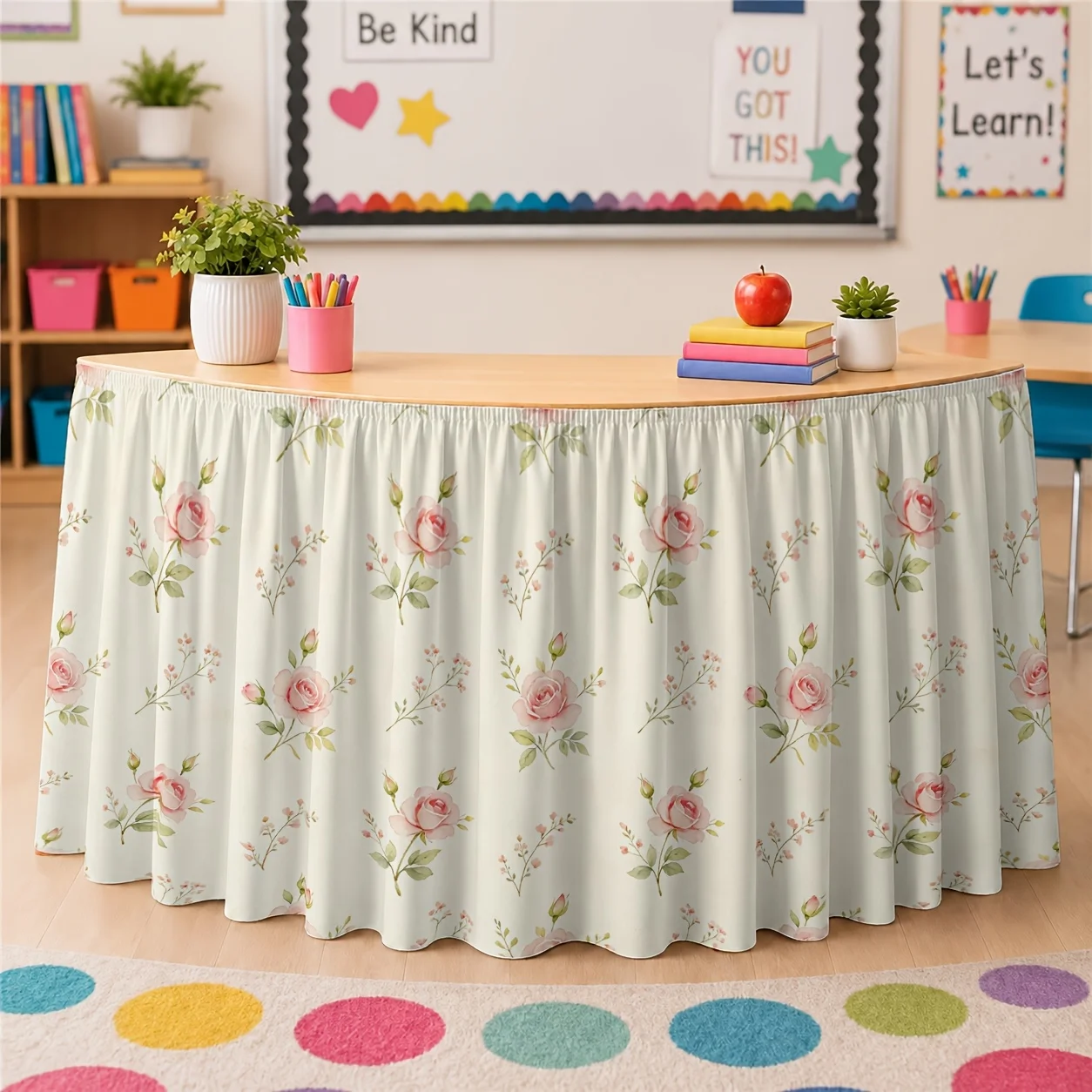 Elegant rose pattern pie tablecloth table skirt, suitable for Christmas holiday gatherings Winter celebration decoration 1 piece