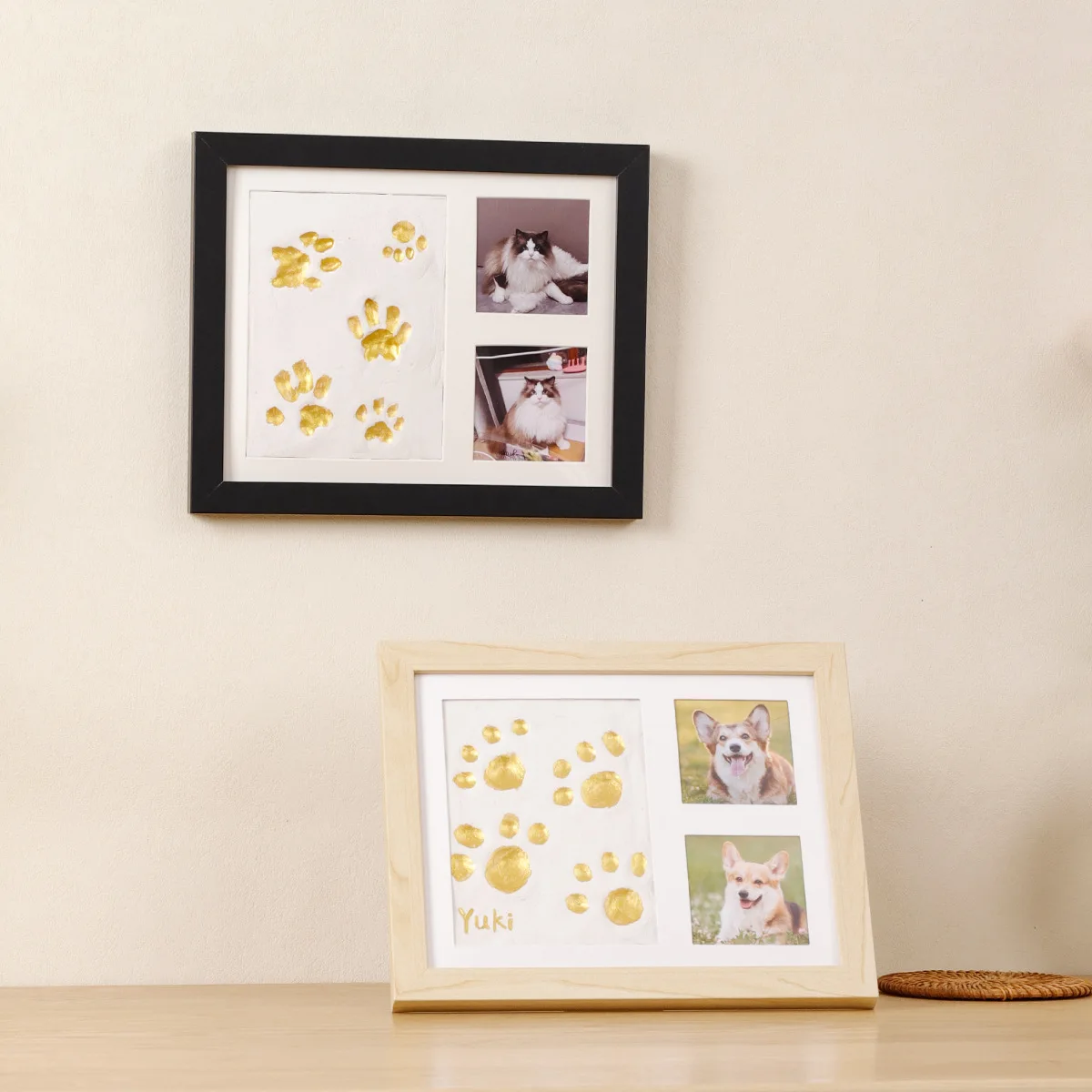 Diy Pet Hand And Foot Print Mud Photo Frame, Dog And Cat Paw Prints Pet Footprint Mud Photo Frame With 8 Colors Of Acrylic Paint