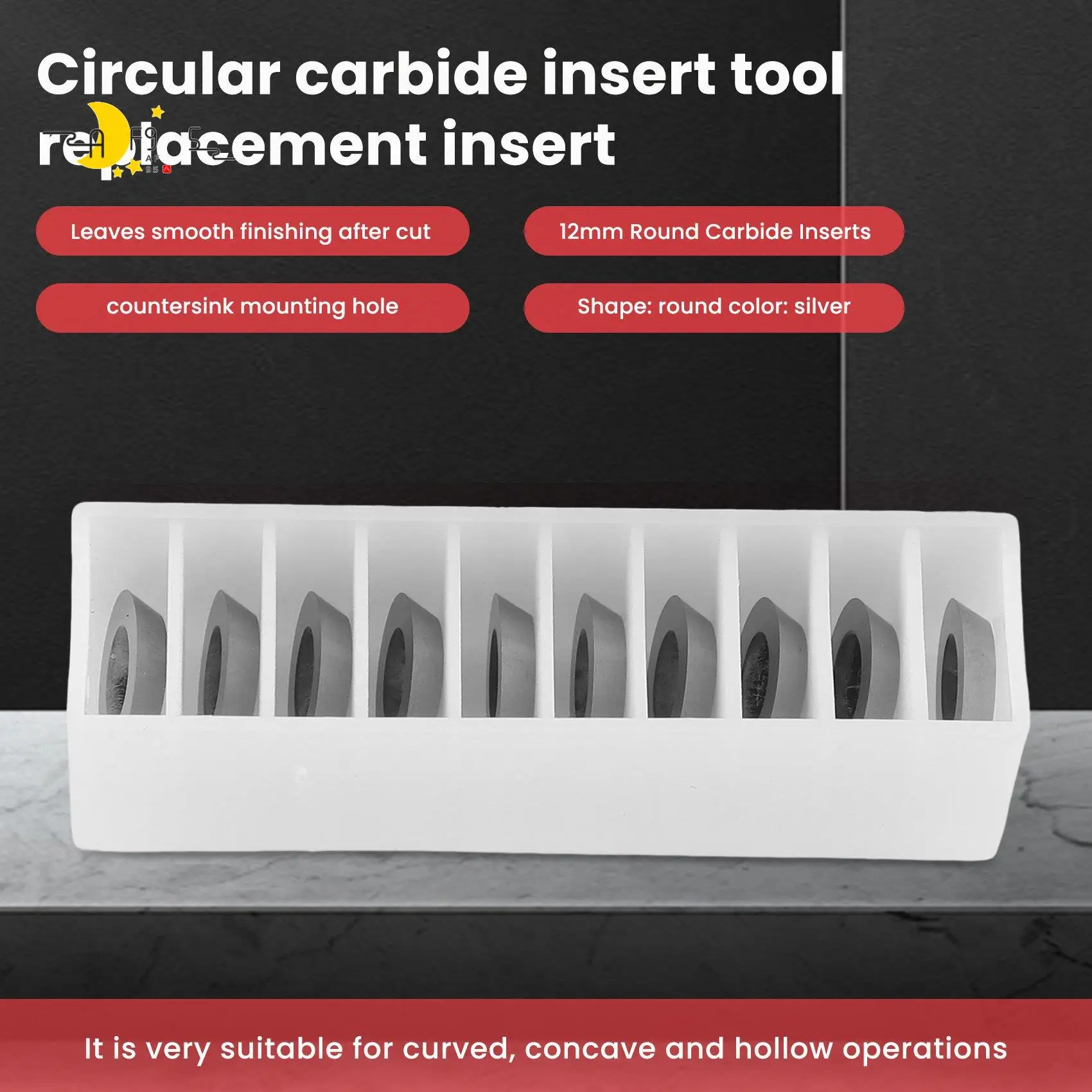 

Твердосплавные вставки AF95-Ci3, круглые, 12x2,5 мм, сменные лезвия для токарных станков по дереву, 10 шт.