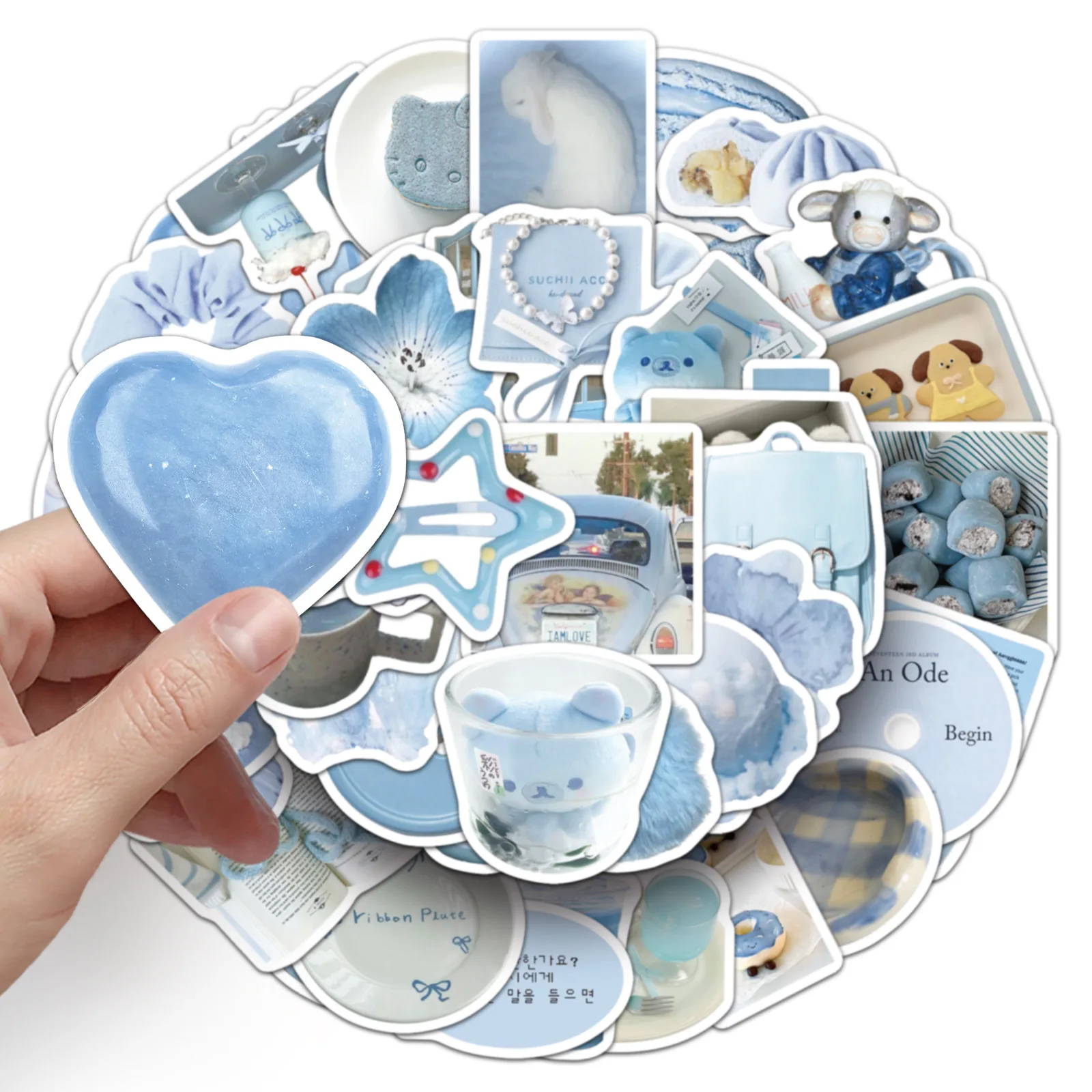 50 PCS Light Blue Ins Style Stickers Korean Fresh Guka Hand Account Decorate Water Cup Notebook Stationery Decals