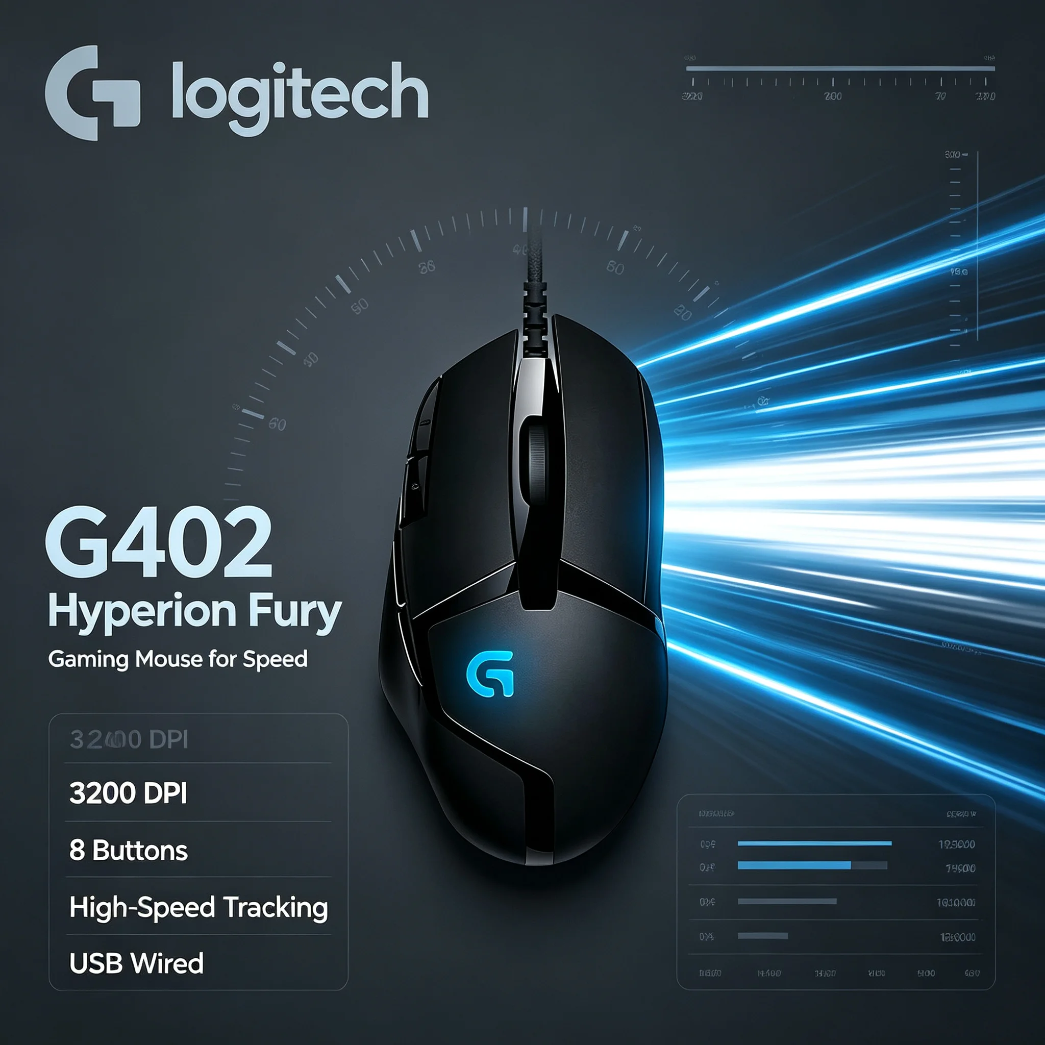 Logitech G402 Gaming Wired Mouse Right‑Hand Ergonomic Shape 8 Programmable Buttons For CS2 Valorant LOL Gamer PC Gaming Mice