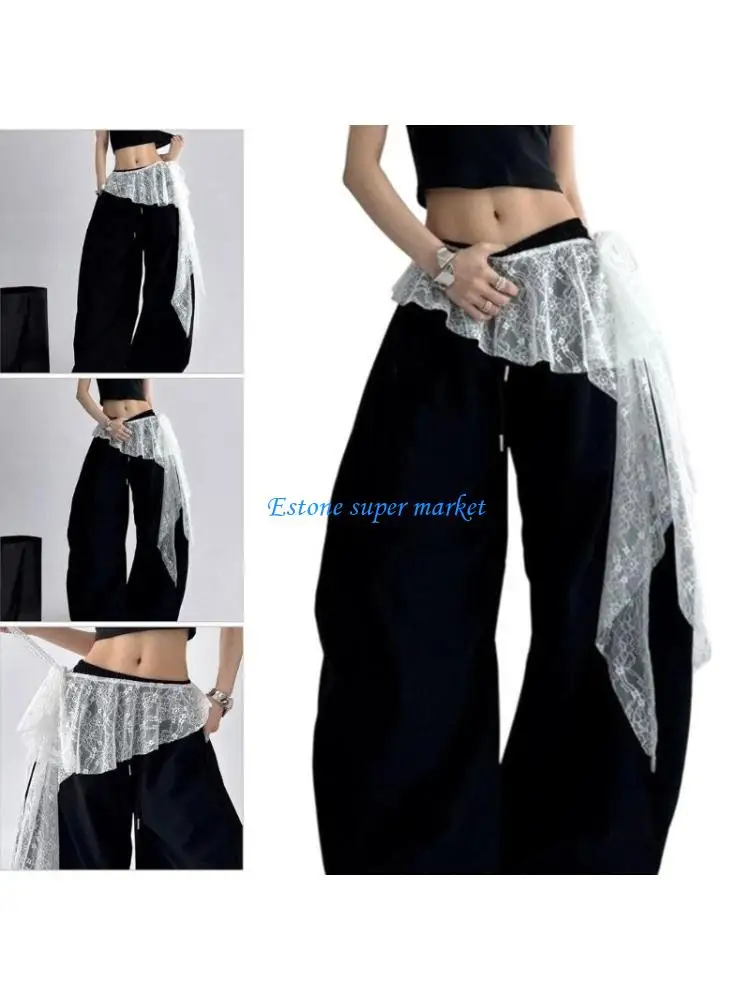 090B Girls Casual Layered Skirt With Asymmetric Lace Hems Elastic Tie Closure Back Ventilation Panel Outdoor Activity