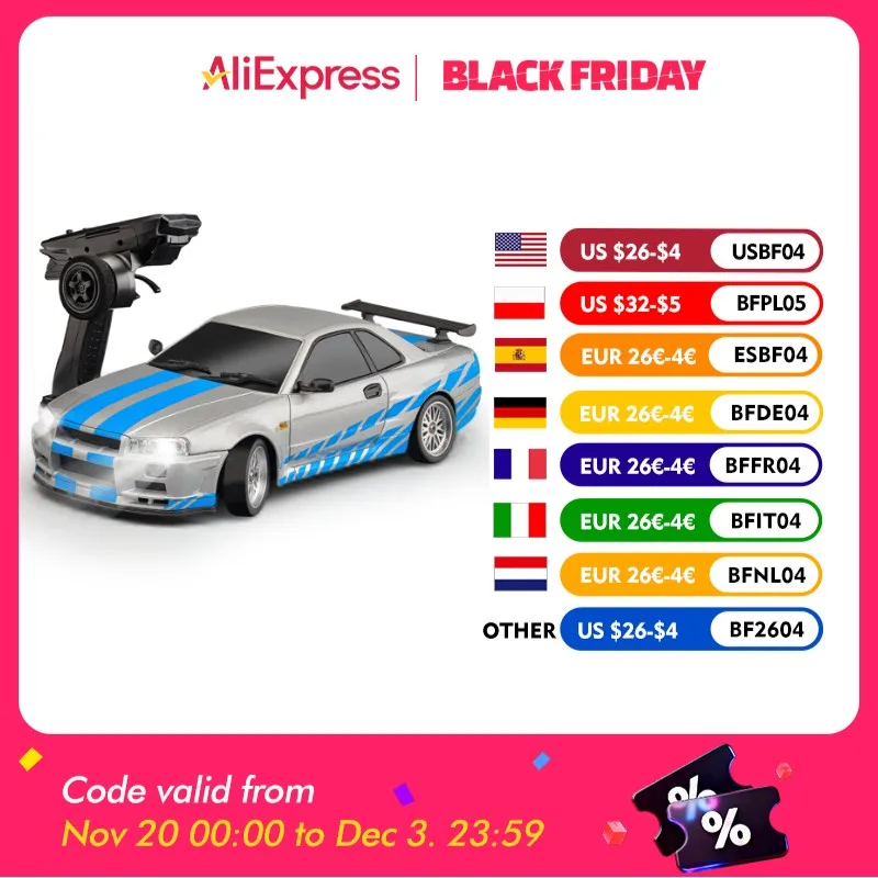 

LDRC 1899 RTR 1/18 2.4G RWD RC Car Drift GTR R34 Gyro LED Light On-Road Full Proportional Alloy Body Shell Racing Vehicles Model