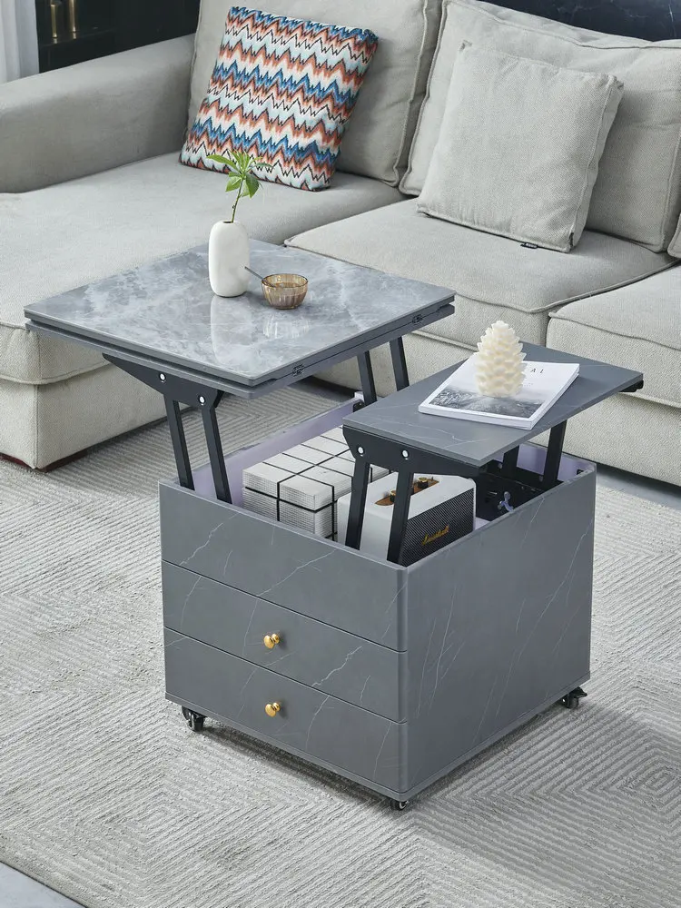 Folding, movable, and multifunctional Italian rock panel coffee table with lifting and lowering small unit design