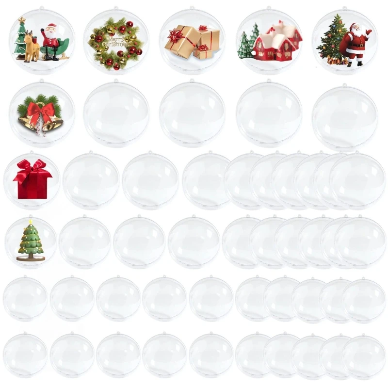 20Pcs 4/5/6/8/10cm Christmas Transparent Ball Christmas Tree Hanging Decoration Plastic Bauble Ornament Box Wedding Party Decor