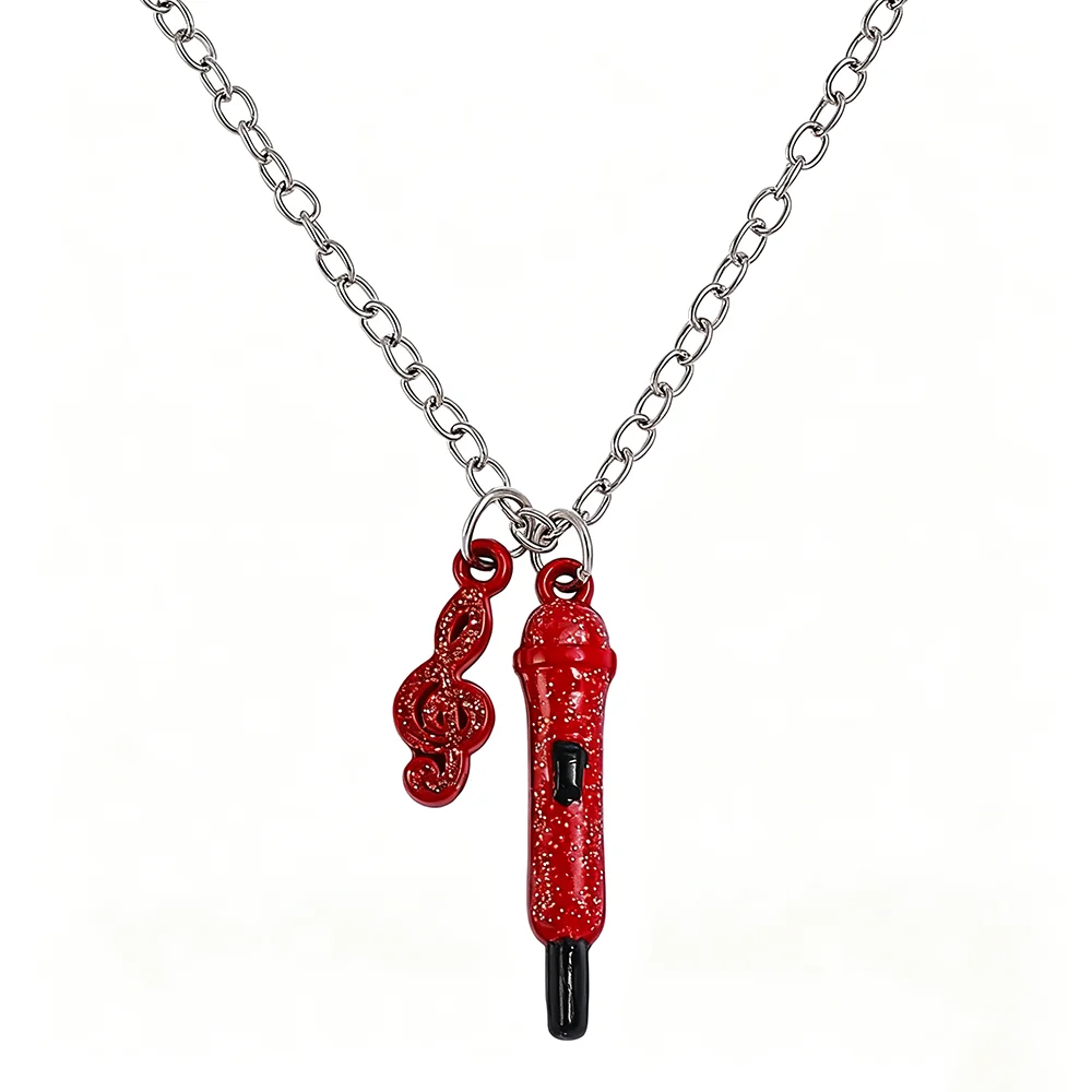 Sparkling microphone shaped necklace, fashionable accessories, essential trendy decorations for singing girls