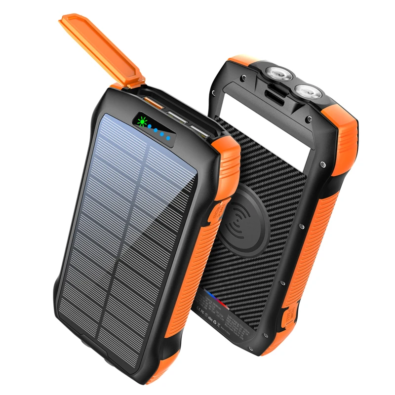 Solar Wireless Power Bank 33500mAh Dual USB Port Powerbank PD20W Fast Charging for iphone Samsung Portable Charger Spare Battery