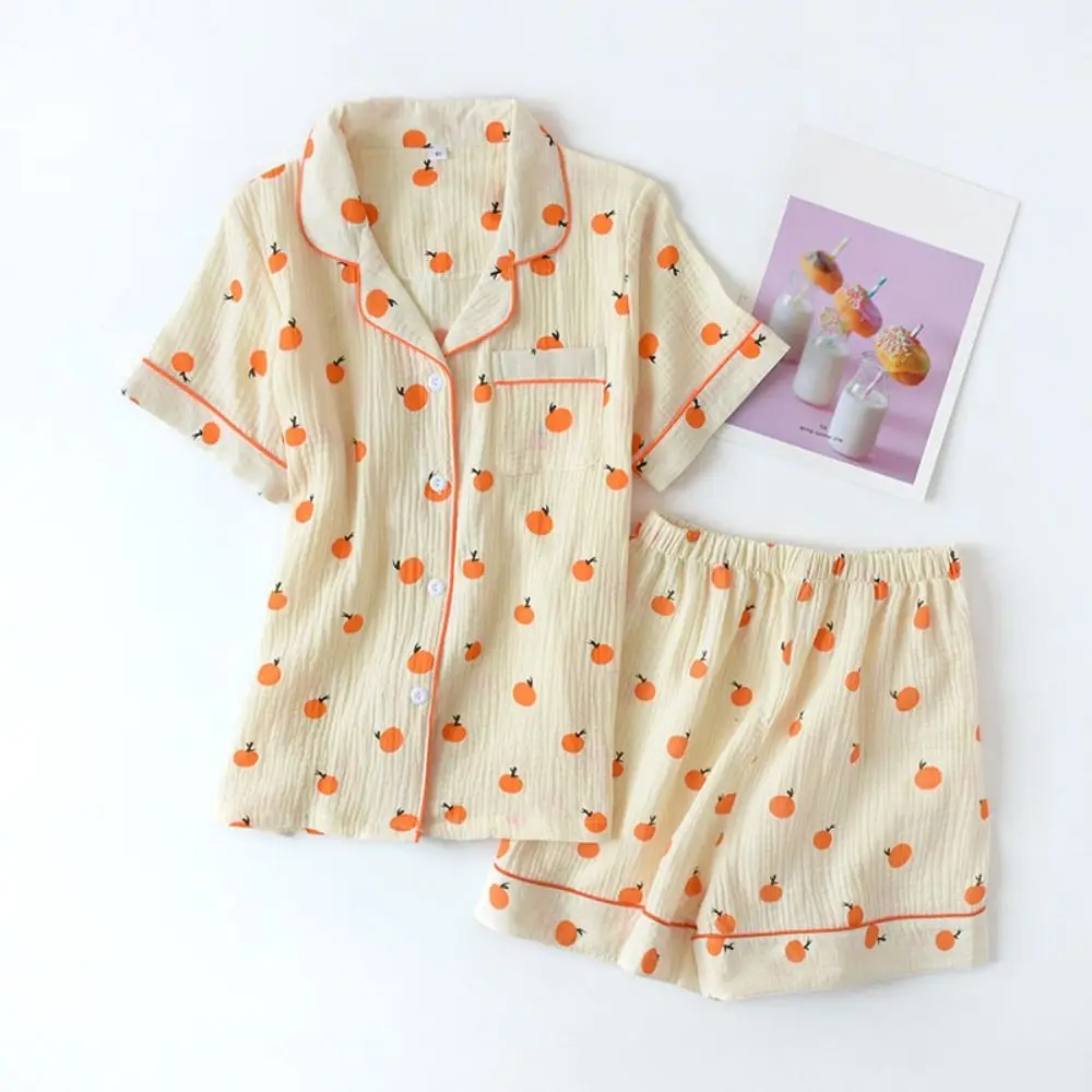 بدلة بيجامات فواكه لطيفة برقبة على شكل حرف v ملابس نوم فضفاضة مكونة من قطعتين ملابس منزلية بأكمام قصيرة ملابس نوم نسائية قصيرة للفتيات #3