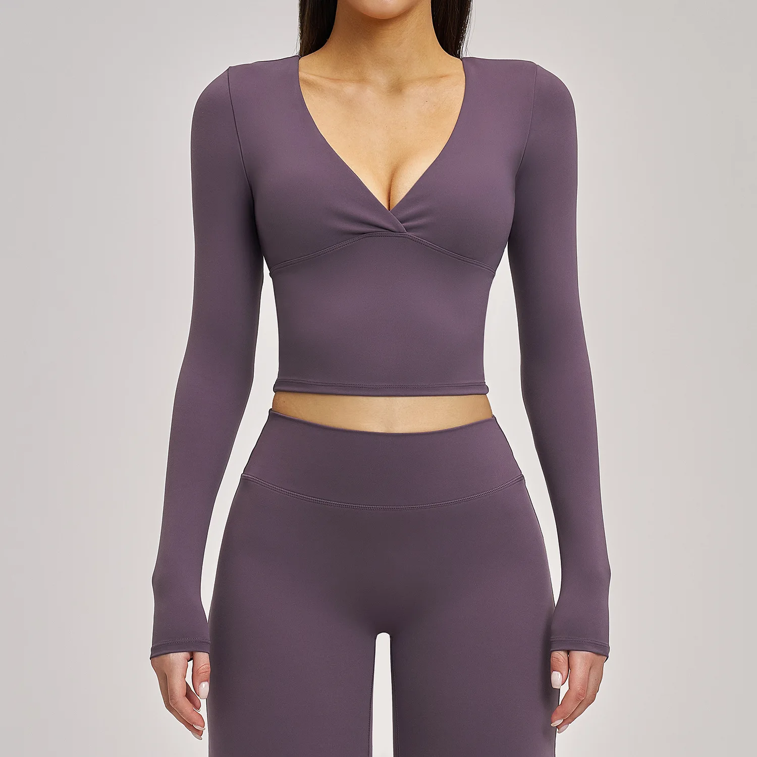 Sexy Women Crop Tops Yoga T-shirts Solid Sports Top Long Sleeve Running Shirts Exposed Navel Quick Dry Fitness Gym Sport Wear