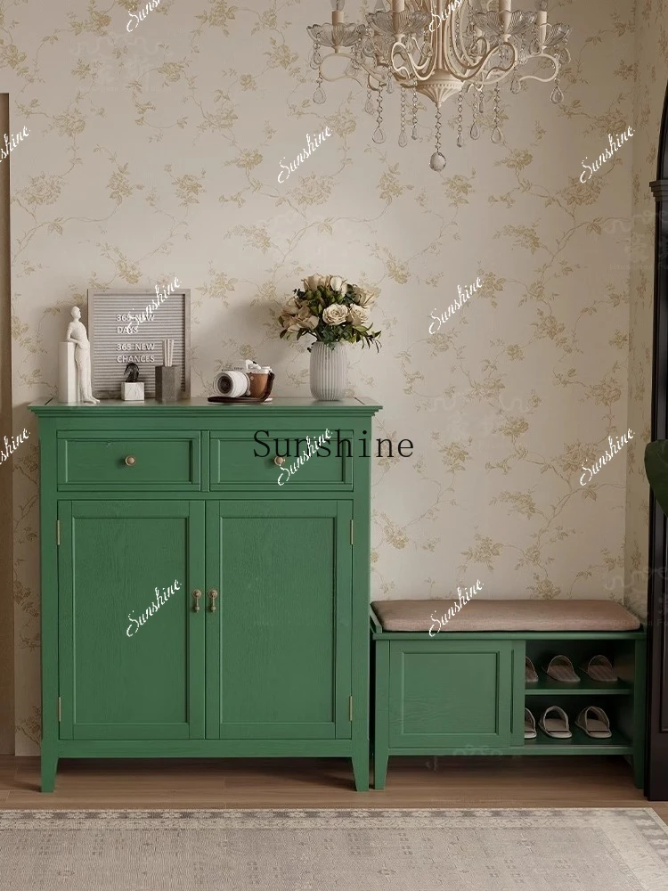 American retro style solid wood two-door shoe cabinet aisle door large-capacity storage cabinet  FT