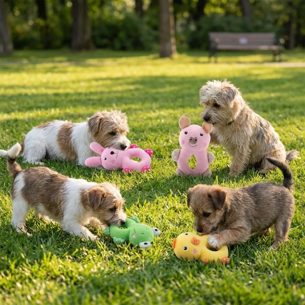 Soft Fabric Dog Ring Multi Bright Shades Round Ring Shape Squeaky Dog Chew Built In Squeaker Stitched Solid Build