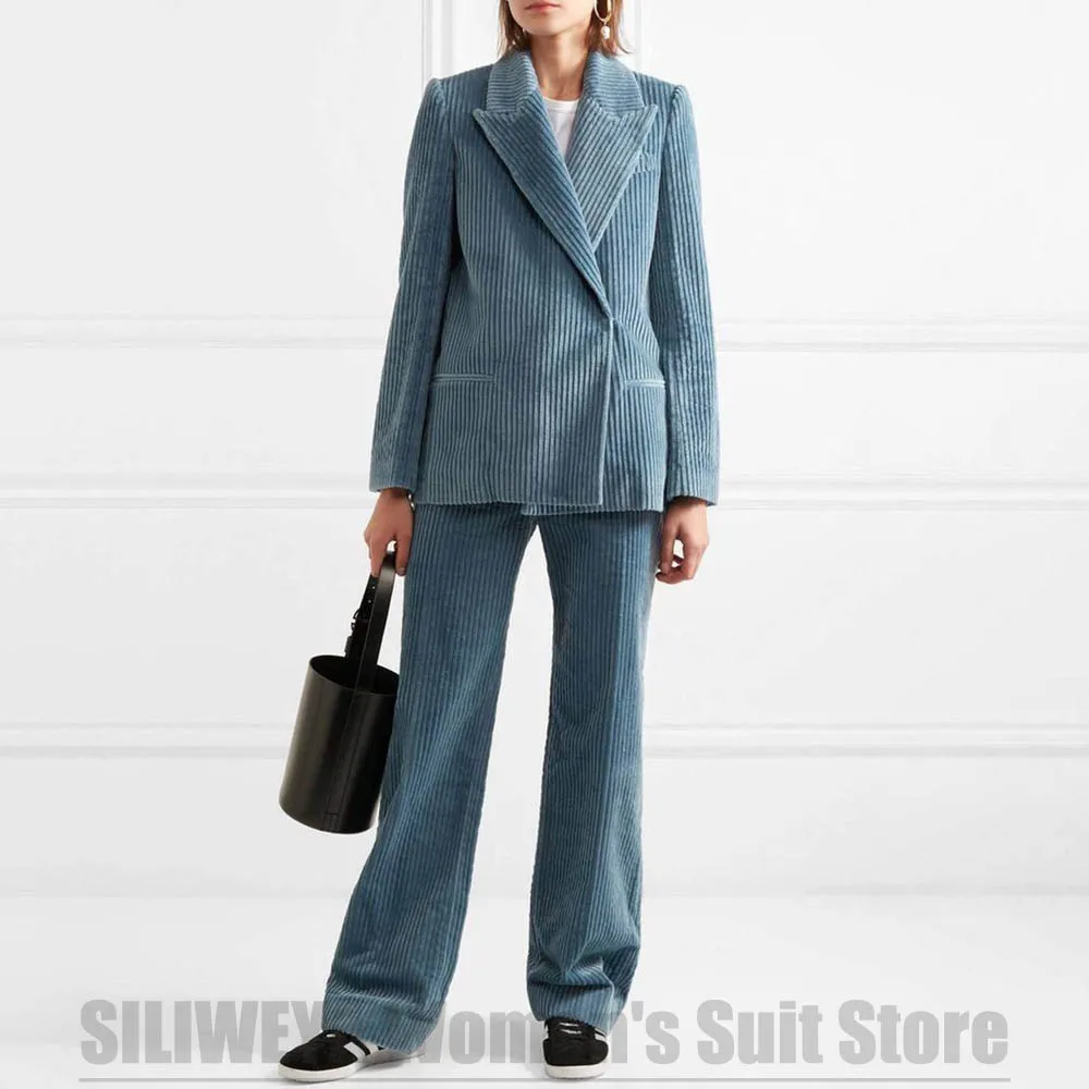 Women's Corduroy Suit Peak Lapel Long Sleeves Two Piece Stylish Casual Office Party Outfit 2026 Fashion Trendy Daily Workwear