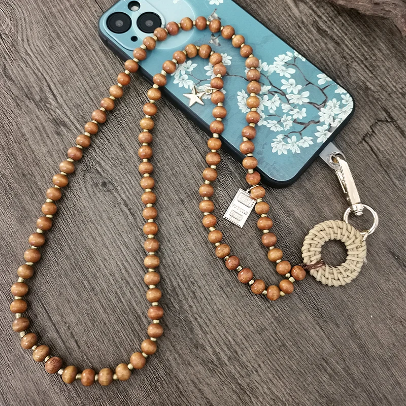 Mobile Phone Lanyard Circular Buddha Bead Lanyard Pearl Beads Hand Woven Pendant Crystal Round Bead Phone Lanyard for Keys