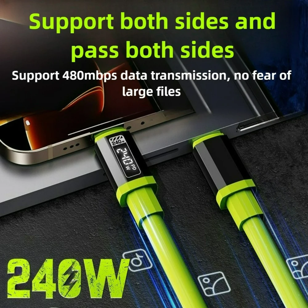 Universal Type C To USB A C High Power Charger Cord 240W with Power Screen for Xiaomi Huawei OPPO VIVO IPhone 15 16 17 Samsung