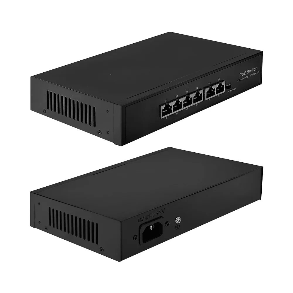 EWIND POE Switch 6 พอร์ต 10/100Mbps AI Smart Ethernet Switch 2 Uplink RJ45 พอร์ต AI Smart Switch สําหรับกล้อง IP/Wireless AP