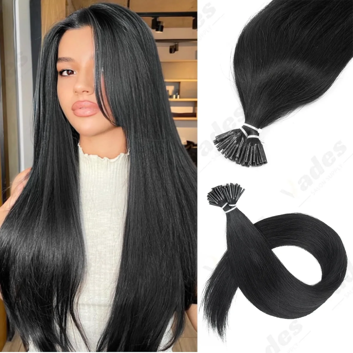 

30G/Pack I Tip Human Hair Extensions for Thin Hair Add Volume Fusion Keratin Nail Hair Extension Natural Straight 12-20 Inch