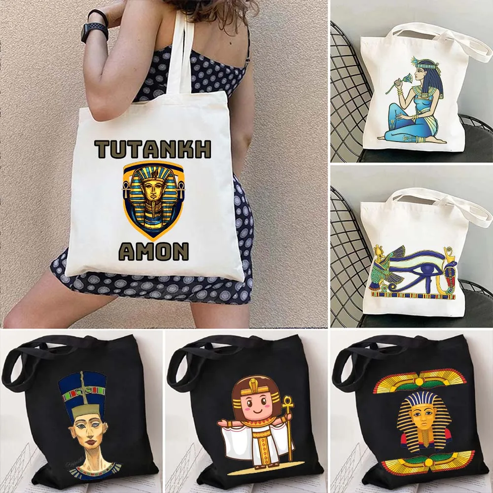 

Egyptian Pyramid Eye Of Horus Pharaoh Ancient Egypt Shopper Canvas Tote Bag Tutankhamon King Tut Isis Goddess Eco Cotton Handbag