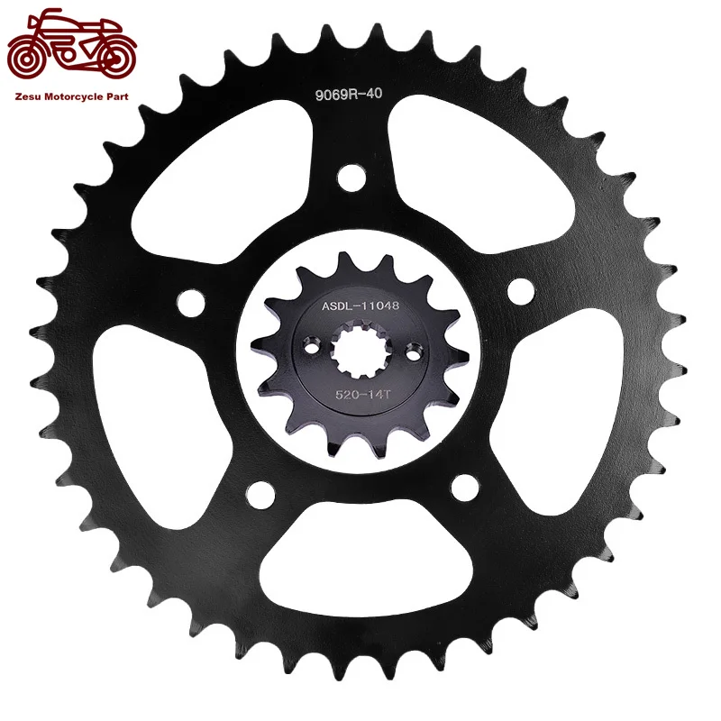 For Motorcycle 520 Chain 14T 40T Front and Rear Sprocket Steel Gear Pinion for CF Moto CF250 NK250 CF250-A 2018 2019 2020 2021