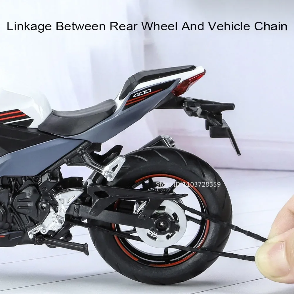 1:12 Kawasaki Nijia 400 H2R motocicleta modelo juguetes aleación Diecast sonido luz absorción de impacto dirección de la rueda delantera para niños regalos