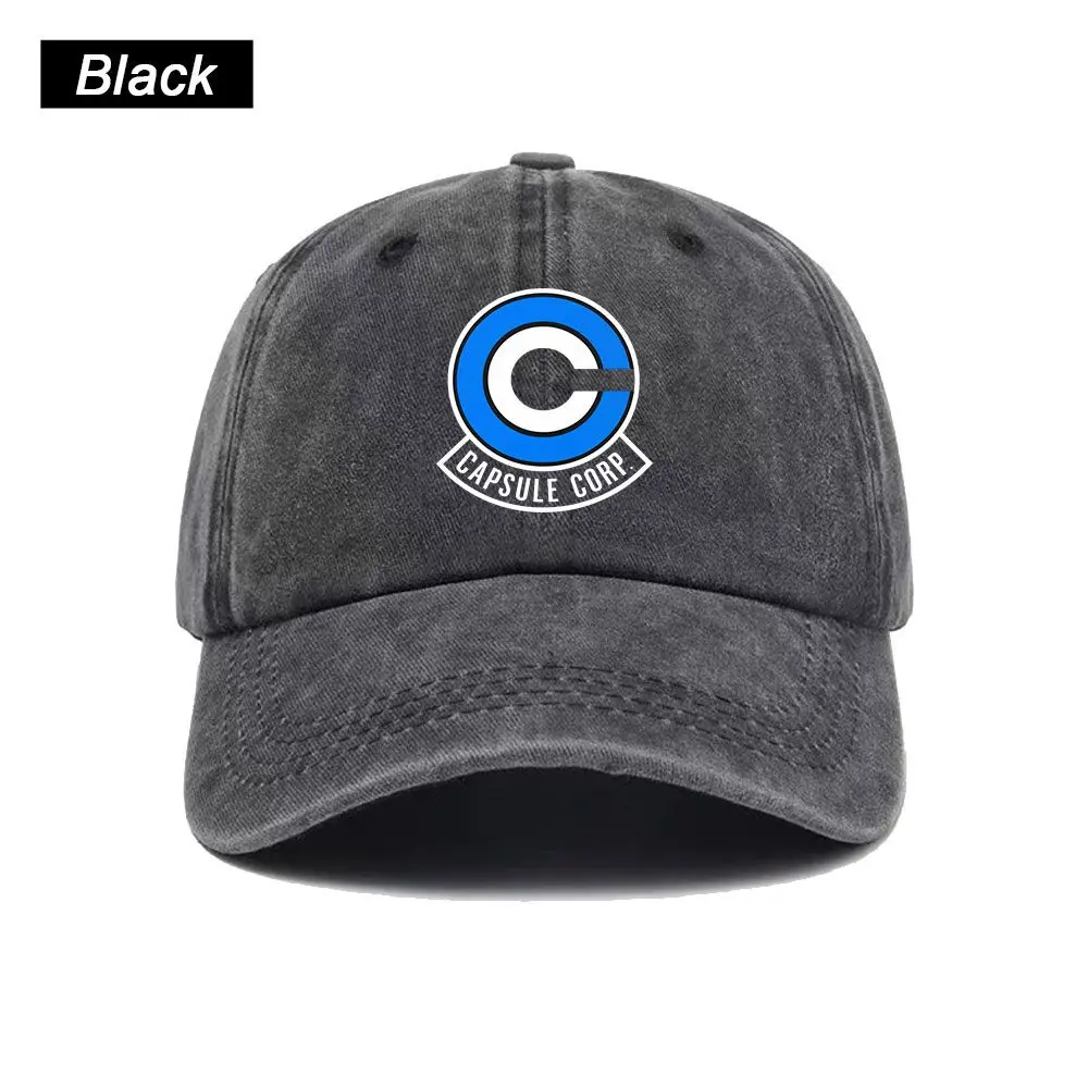 Vintage Washed Baseball Cap Capsule Corp Logo Print Graphic Unisex Streetwear Casual Trucker Style Cotton Hat
