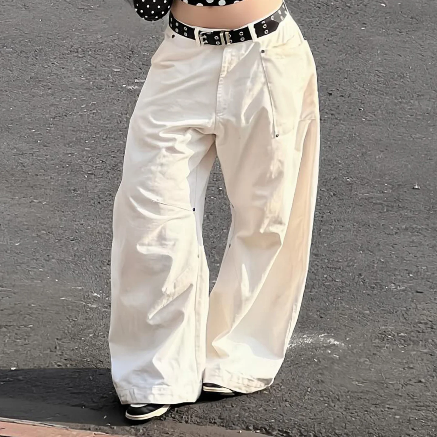 Jean en Denim taille basse pour femmes, jambes larges, ample, amincissant, couleur Pure, tissu drapé décontracté, coupe droite, sans étirement