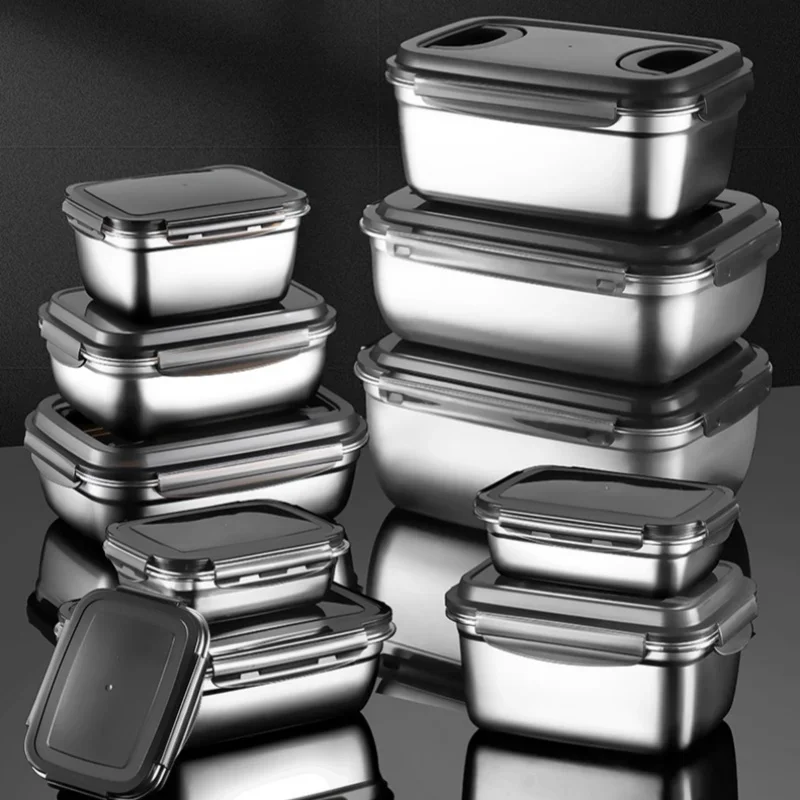 New 304 Stainless Steel Crisper Box Airtight Food Storage Container With Lid Lunch Bento Food Box Outdoor Picnic Camping Tool