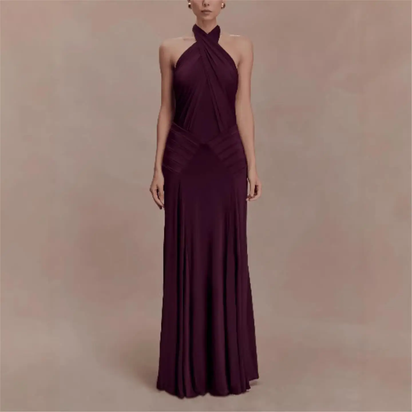 Elegant Long Evening Gown Women's Fashionable Backless Neck Hanging Dress Slim Fit Cross-Border High Waist A-Line Skirt