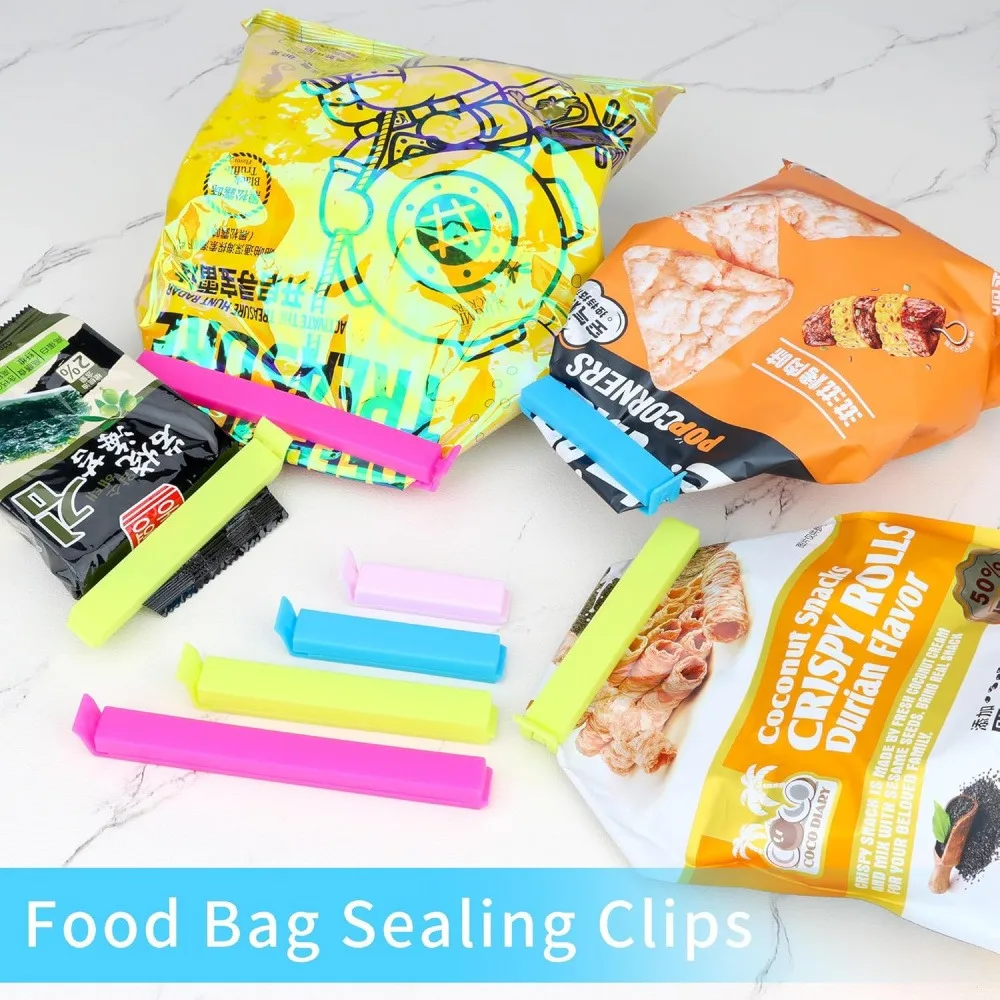 8 Pack Reusable Bag Sealing Clips, 11cm Strong Grip Food Storage Clips for Chips, Cereal, Coffee, Pet Food, Airtight Kitchen Closures (Random Colors)